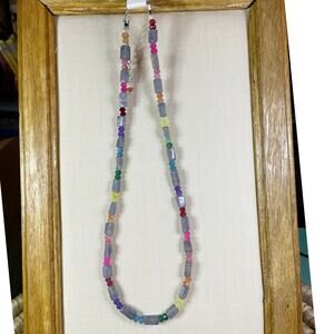 New gemstone necklace 17” made from iolite and rainbow agate, ombre, rainbow